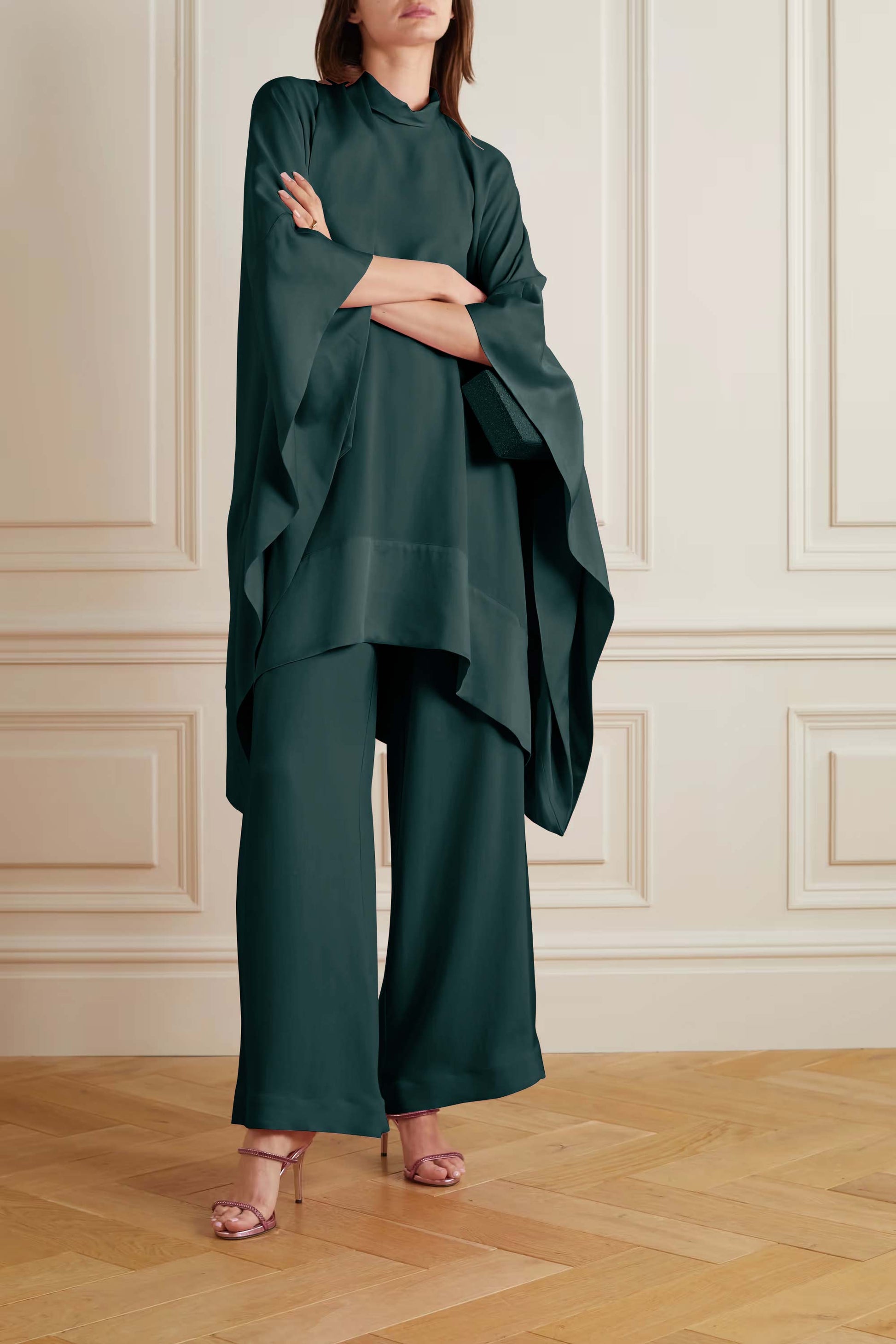 Rama Color Womens Premium Silk  Co ord Set With Culottes Pant