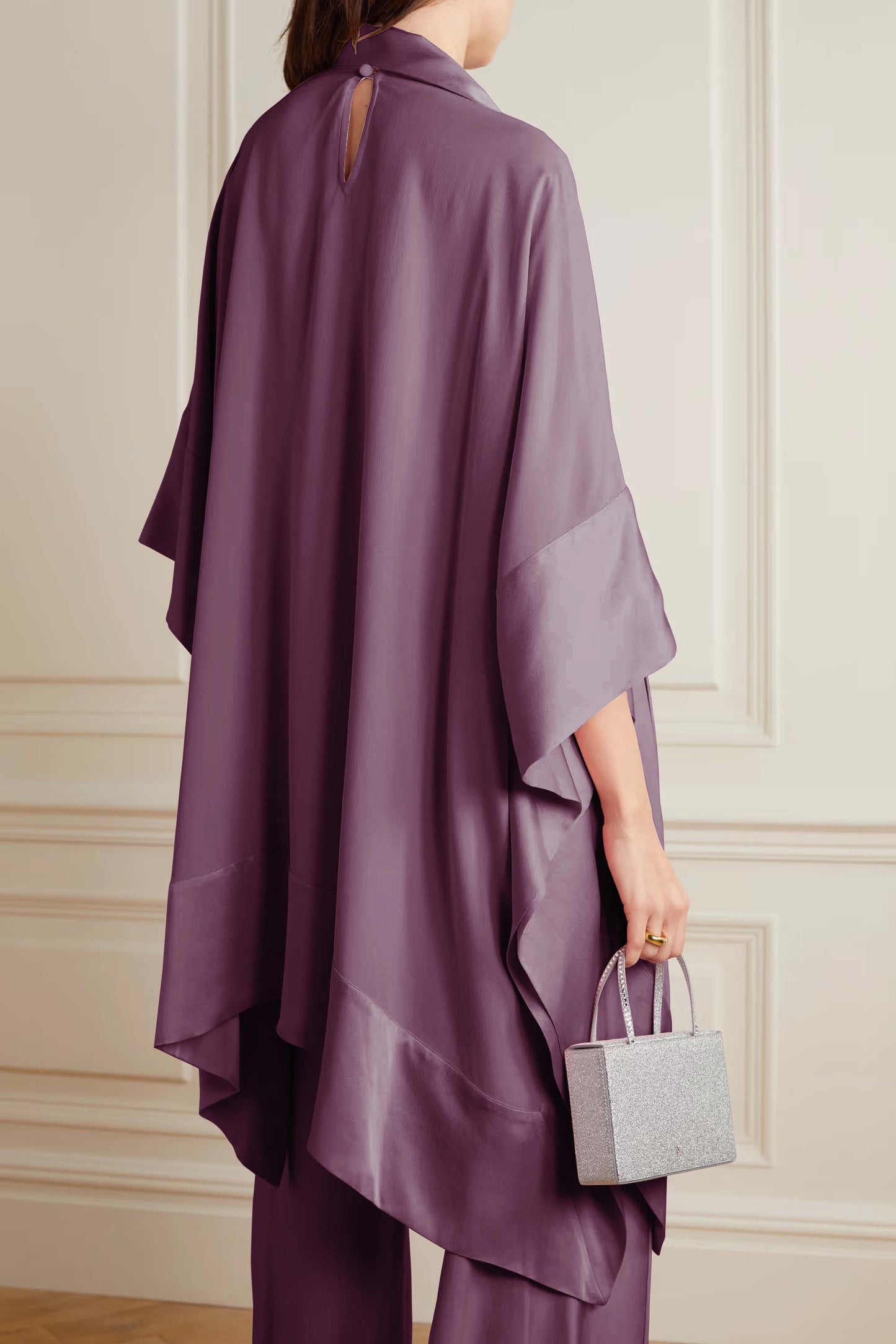 Salmon Color Womens Premium Silk  Co ord Set With Culottes Pant