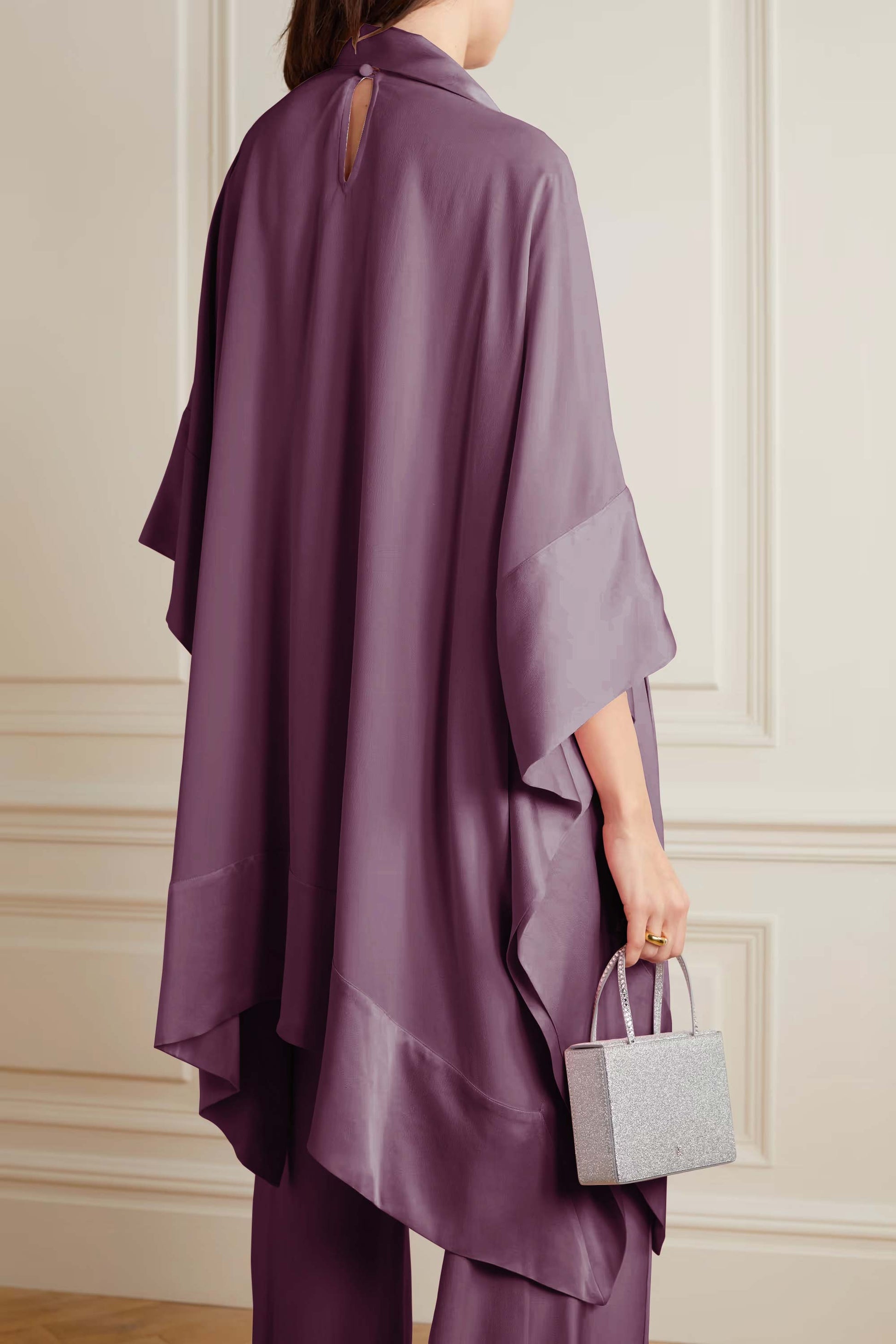 Salmon Color Womens Premium Silk  Co ord Set With Culottes Pant