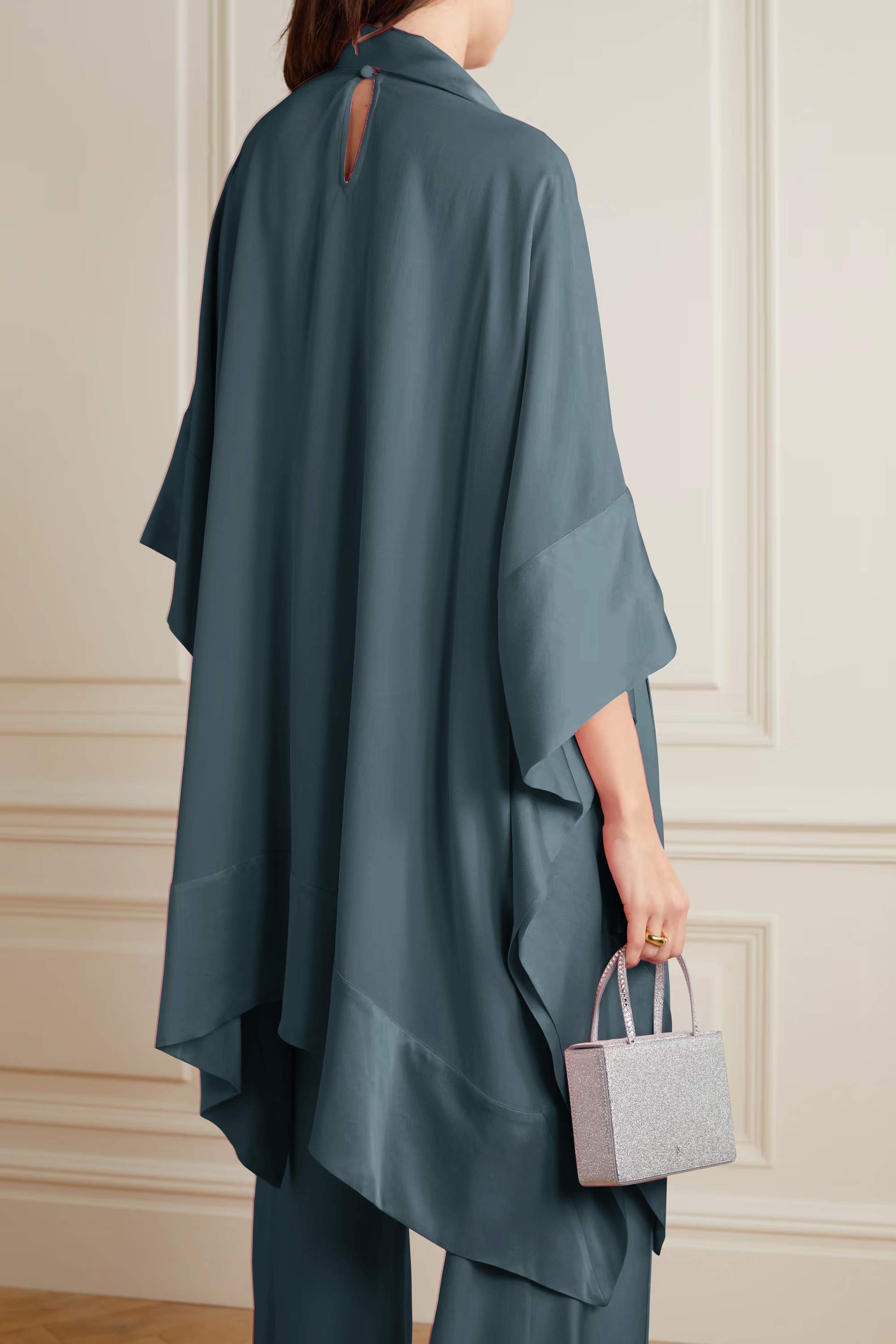 Sapphire Color Womens Premium Silk  Co ord Set With Culottes Pant