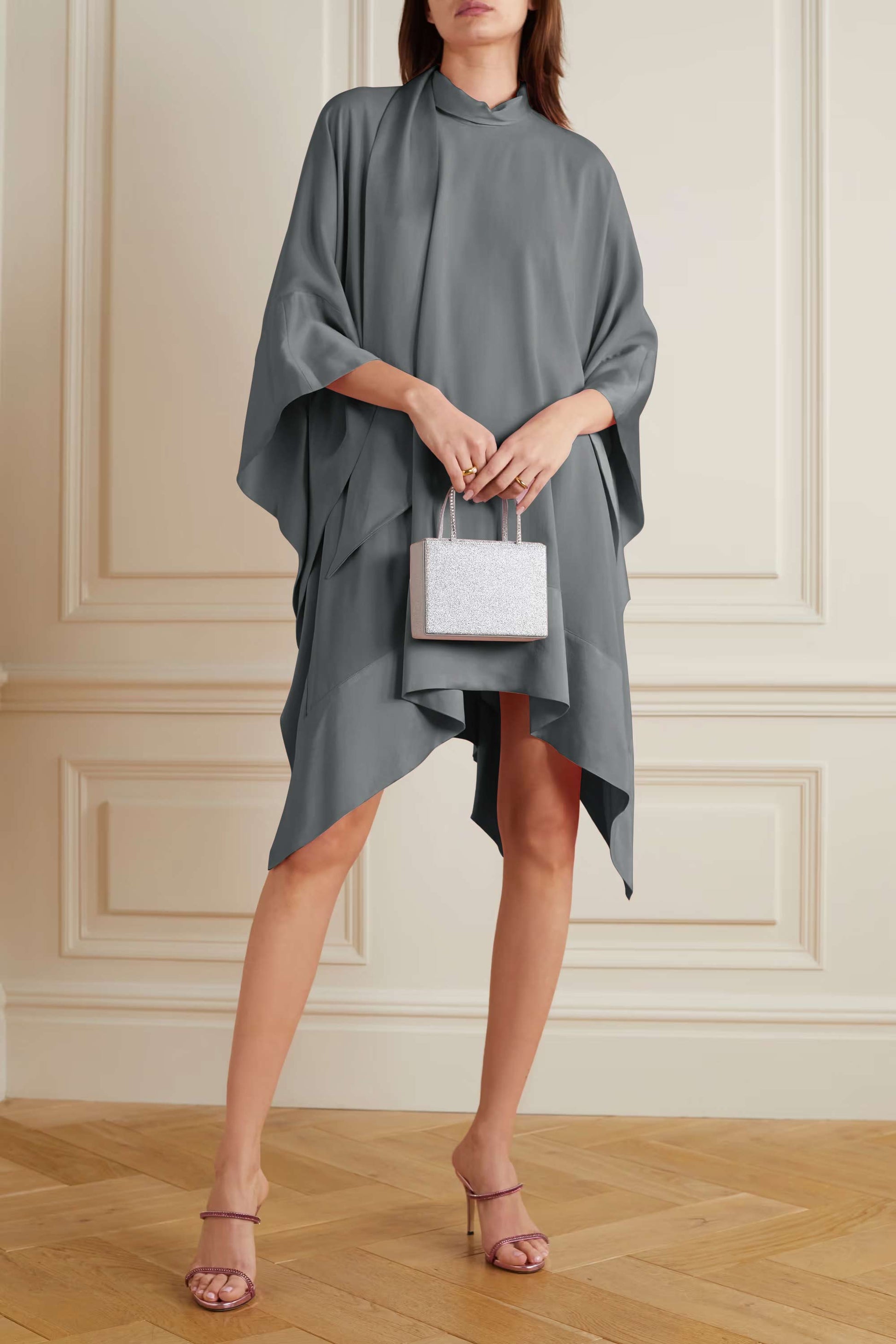 Grey Color Womens Premium Silk  Co ord Set With Culottes Pant