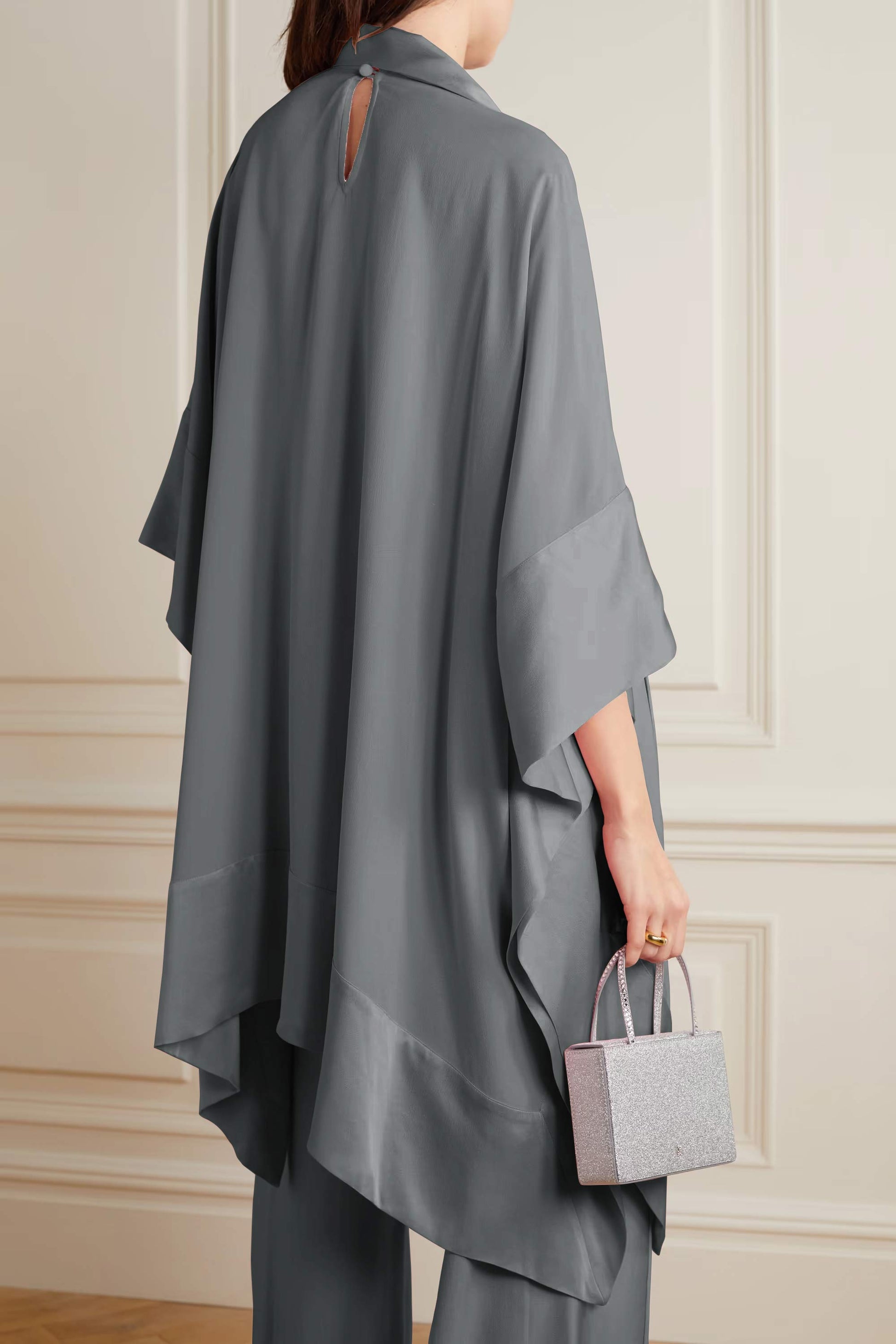 Grey Color Womens Premium Silk  Co ord Set With Culottes Pant