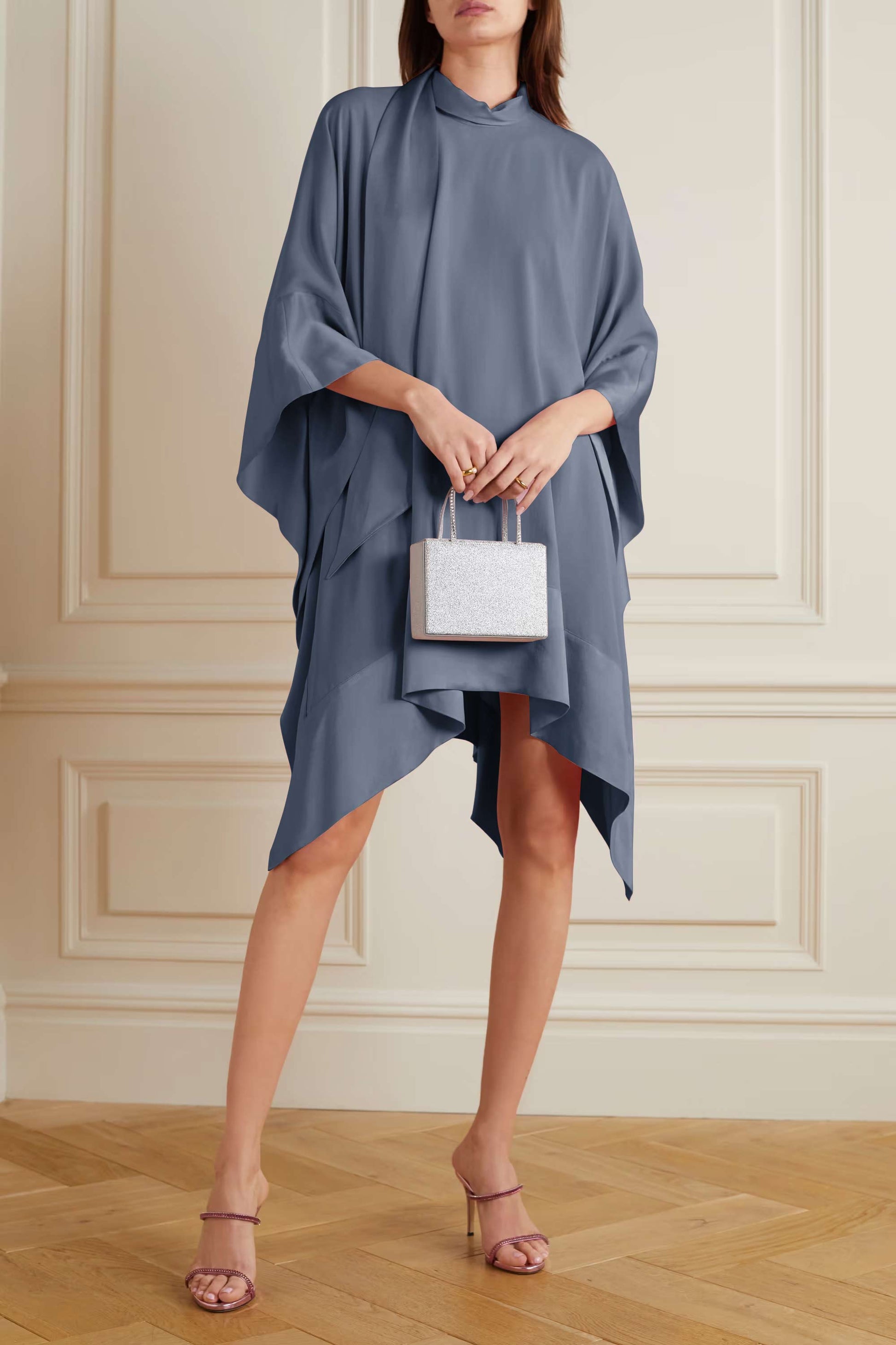 Matt Grey Color Womens Premium Silk  Co ord Set With Culottes Pant