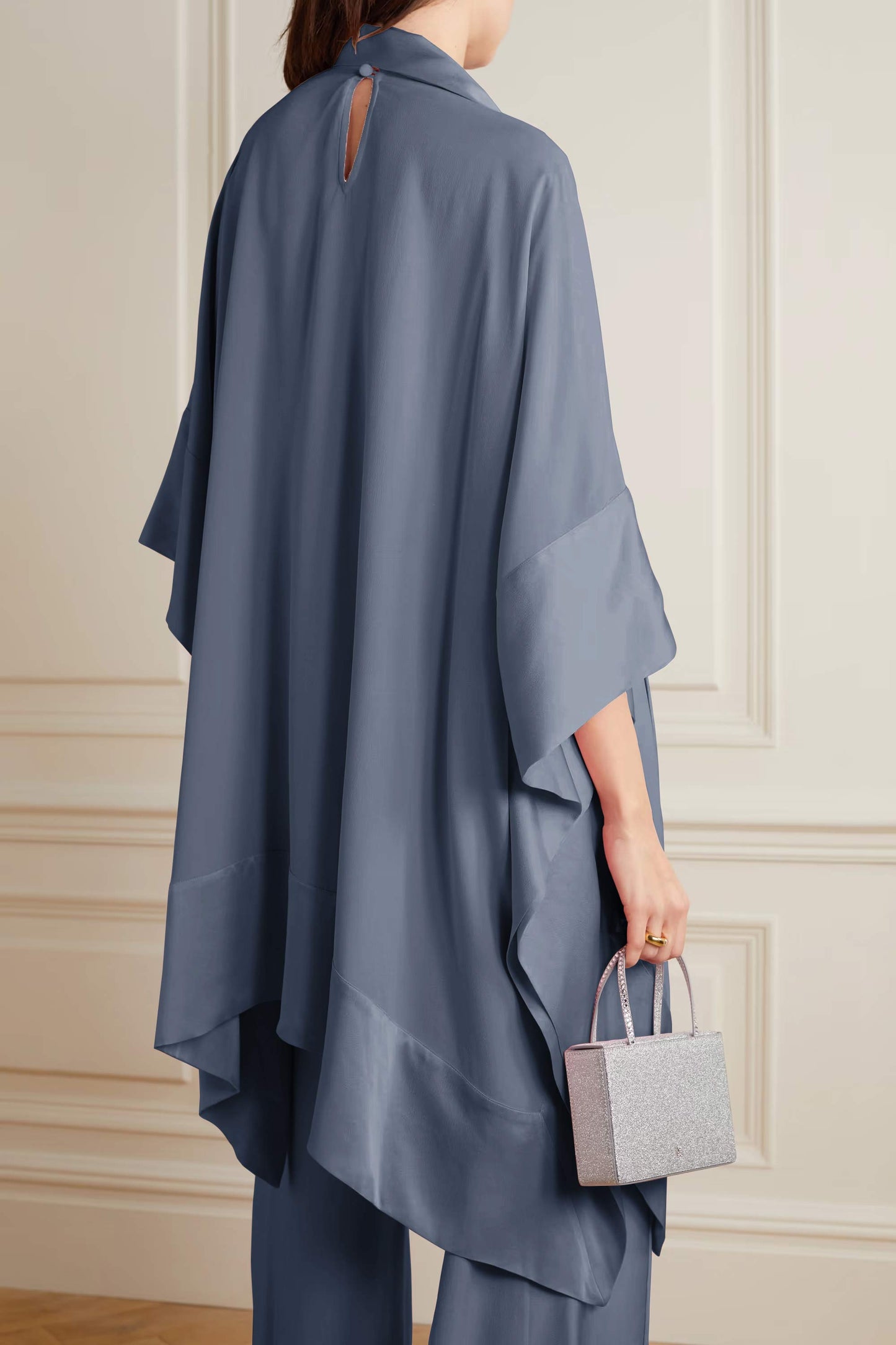 Matt Grey Color Womens Premium Silk  Co ord Set With Culottes Pant