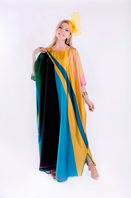 Luxe Satin Silk Round Neck Womens Kaftan