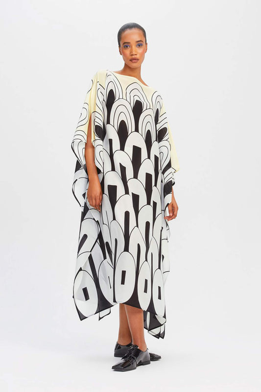 Black And White Design Womens Kaftan Made With Luxurious Fabric