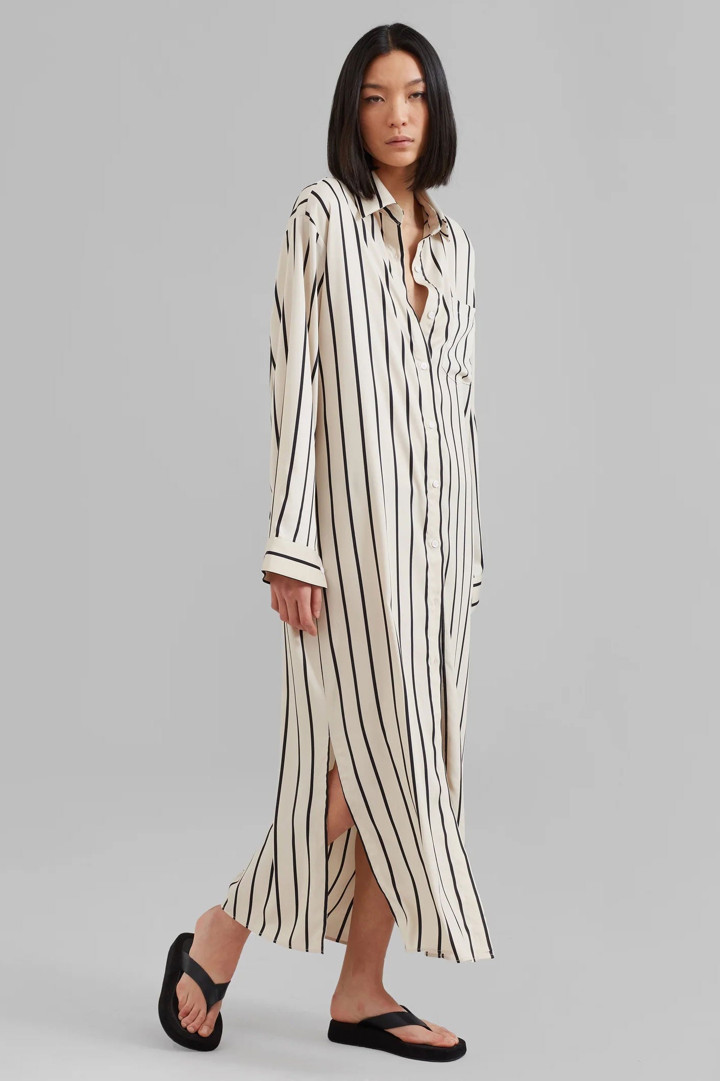 Full Length Strips Pattern white Color Womens Shirt Dress