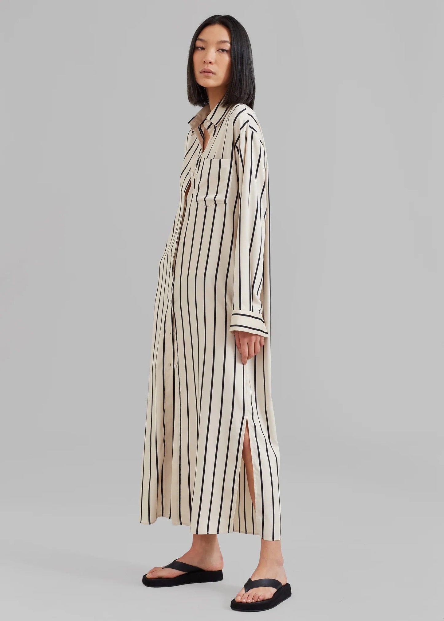 Full Length Strips Pattern white Color Womens Shirt Dress