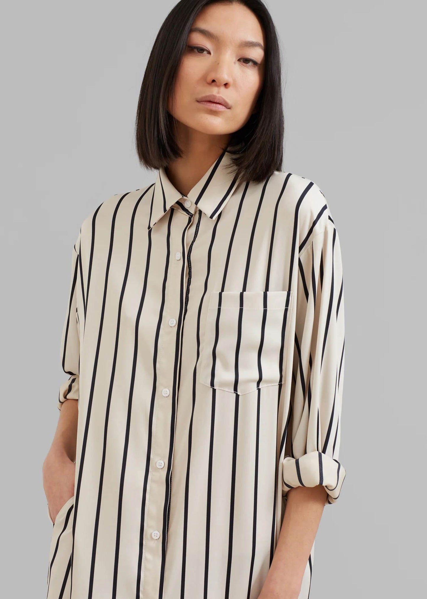 Full Length Strips Pattern white Color Womens Shirt Dress