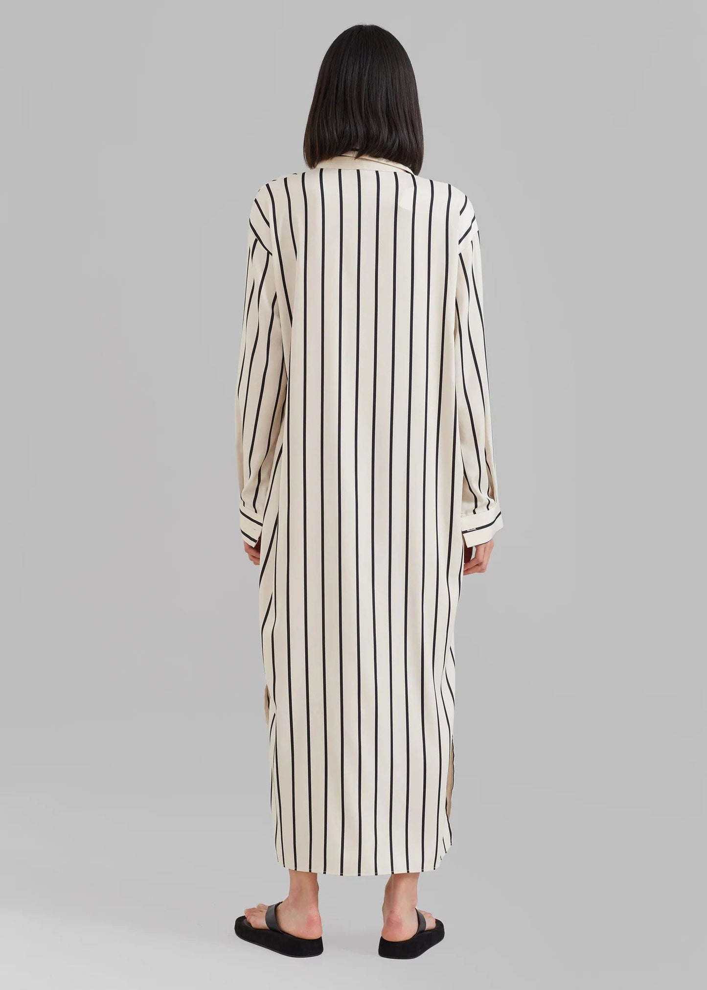 Full Length Strips Pattern white Color Womens Shirt Dress