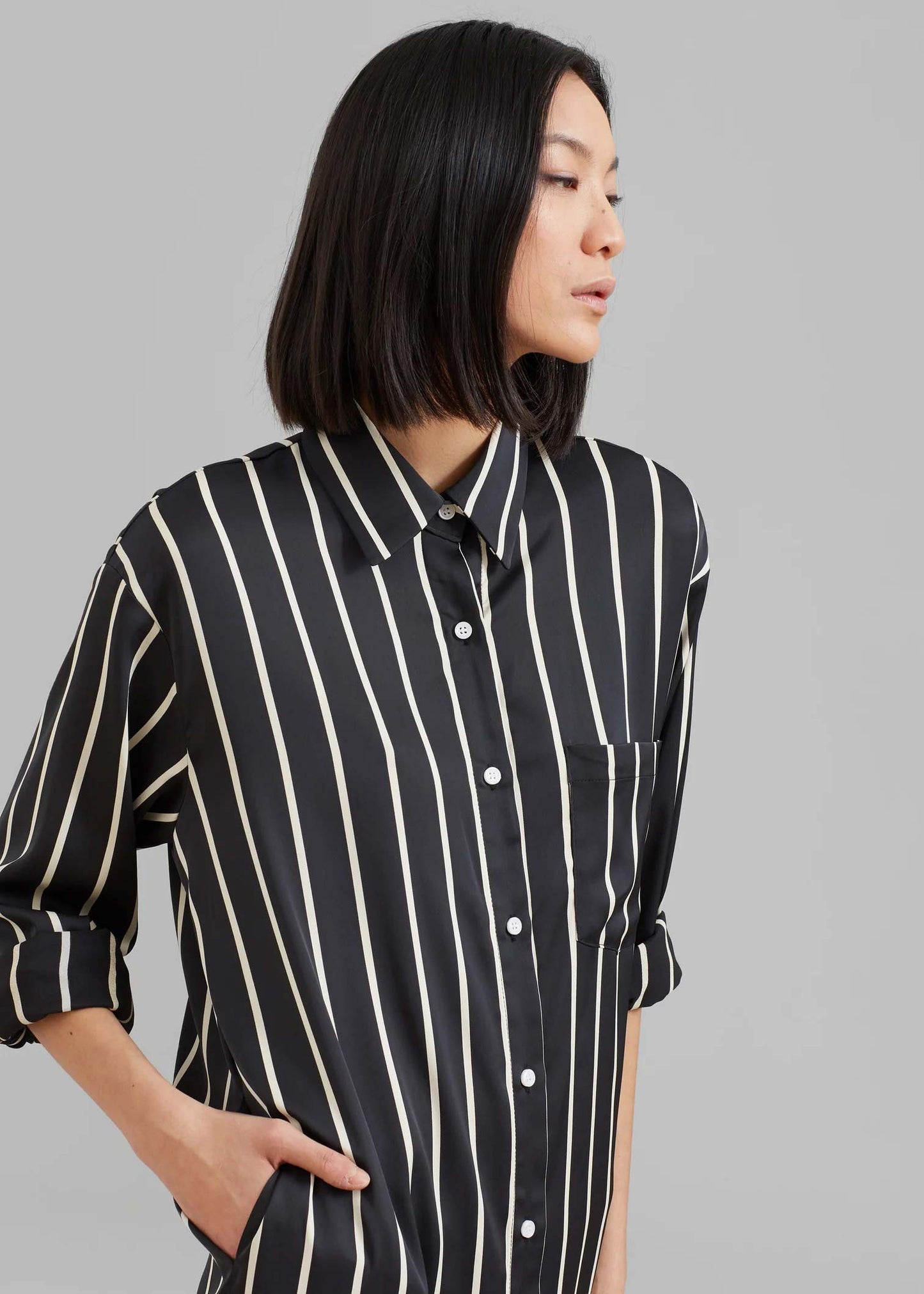 Full Length Strips Pattern Black Color Womens Shirt Dress