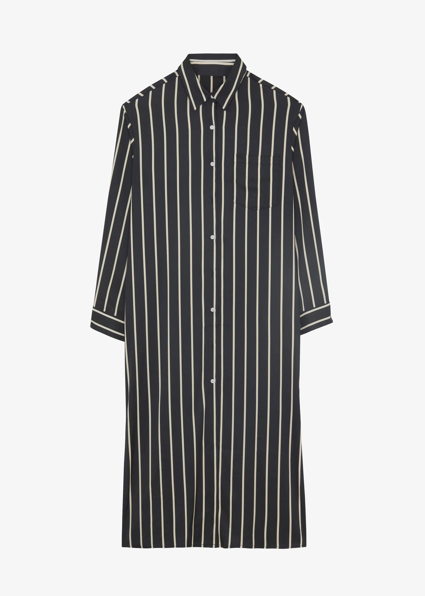Full Length Strips Pattern Black Color Womens Shirt Dress