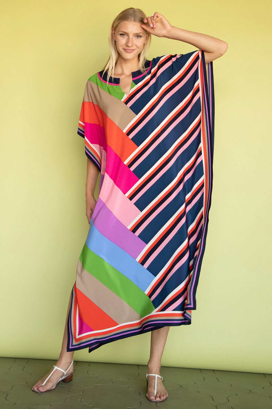 Geometric Print Womens Wear Kaftan Made With Silk Fabric
