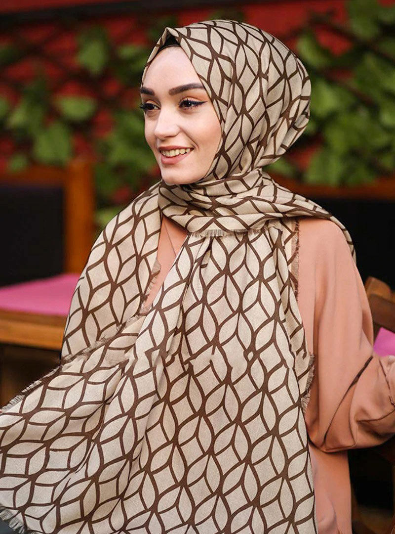 Beige Color Hijab in rich hues, featuring intricate patterns for a sophisticated look, combining style with modesty for the fashion conscious