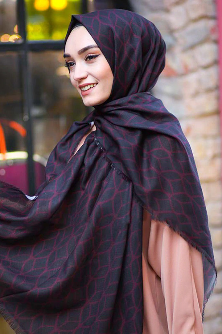 Black Color Hijab in rich hues, featuring intricate patterns for a sophisticated look, combining style with modesty for the fashion conscious