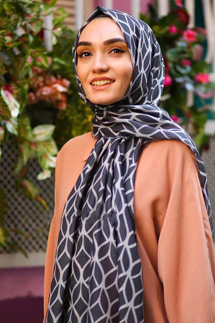 Matt grey Color Hijab in rich hues, featuring intricate patterns for a sophisticated look, combining style with modesty for the fashion conscious