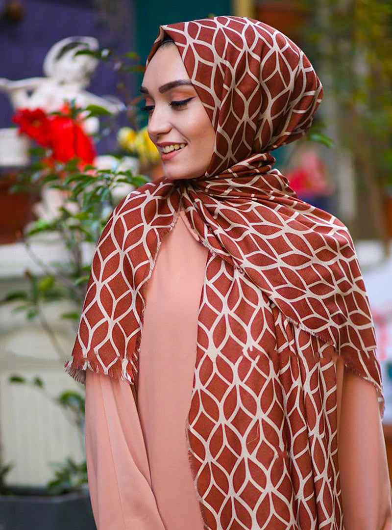 Mustard Color Hijab in rich hues, featuring intricate patterns for a sophisticated look, combining style with modesty for the fashion conscious