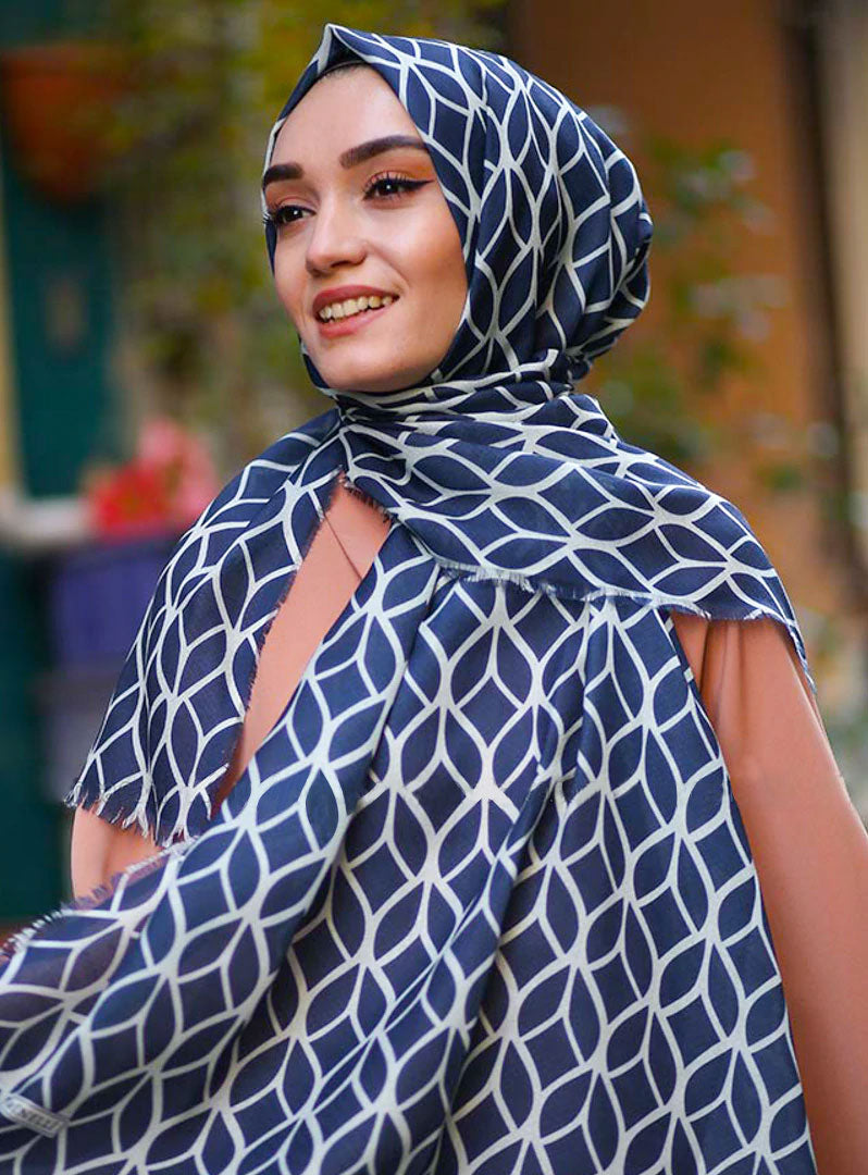 Navy Blue Color Hijab in rich hues, featuring intricate patterns for a sophisticated look, combining style with modesty for the fashion conscious