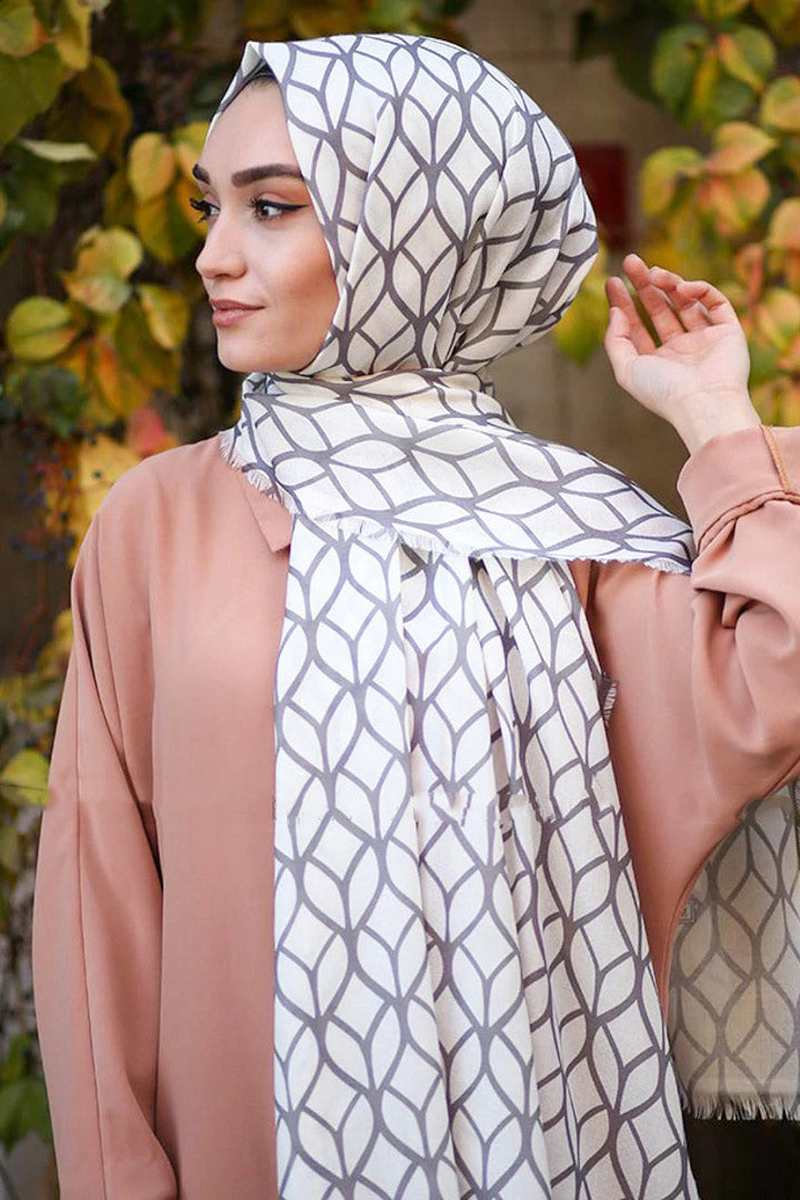 Silver Color Hijab in rich hues, featuring intricate patterns for a sophisticated look, combining style with modesty for the fashion conscious