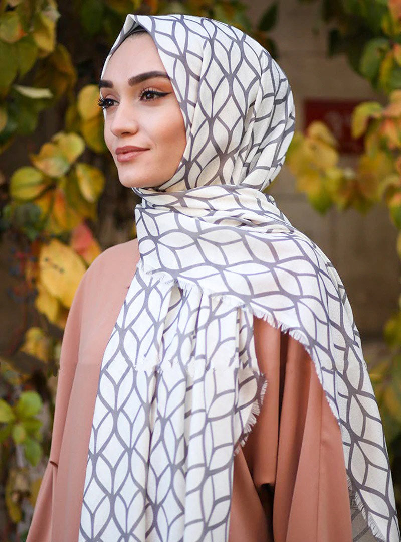Silver Color Hijab in rich hues, featuring intricate patterns for a sophisticated look, combining style with modesty for the fashion conscious