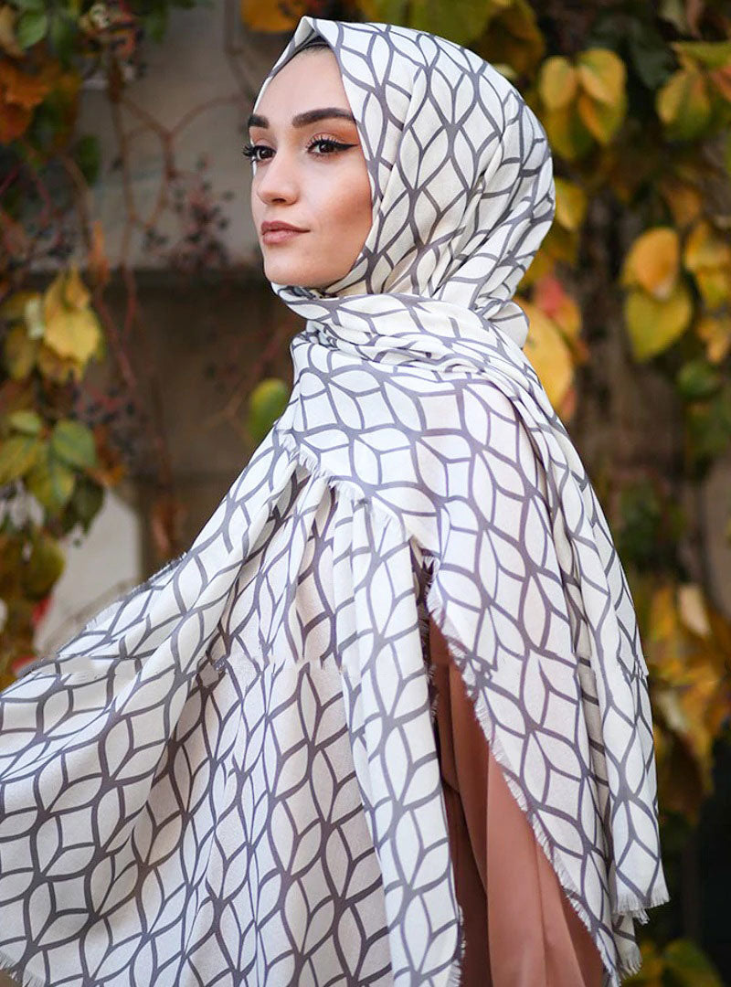 Silver Color Hijab in rich hues, featuring intricate patterns for a sophisticated look, combining style with modesty for the fashion conscious