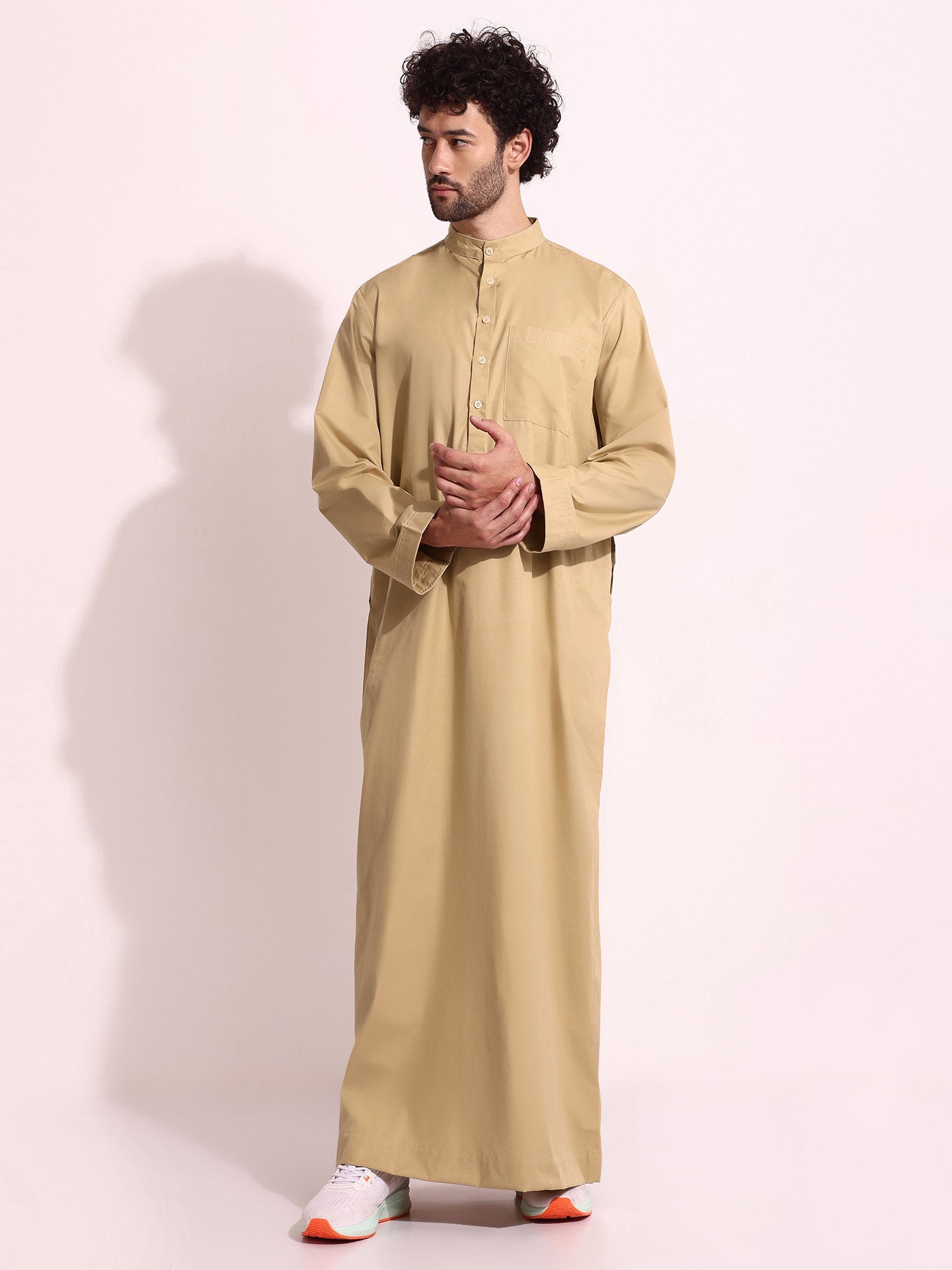 Mens Cotton Fabric Formal Thobe Beige Color