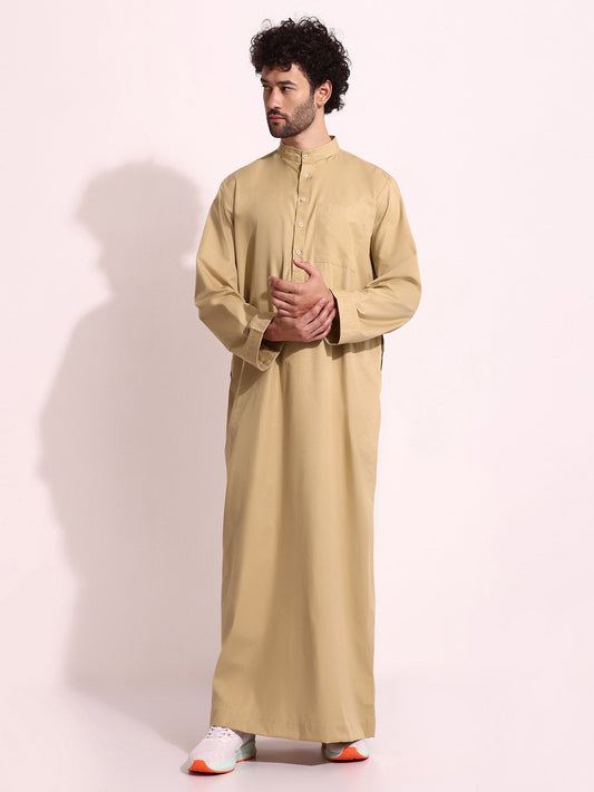 Mens Cotton Fabric Formal Thobe Beige Color