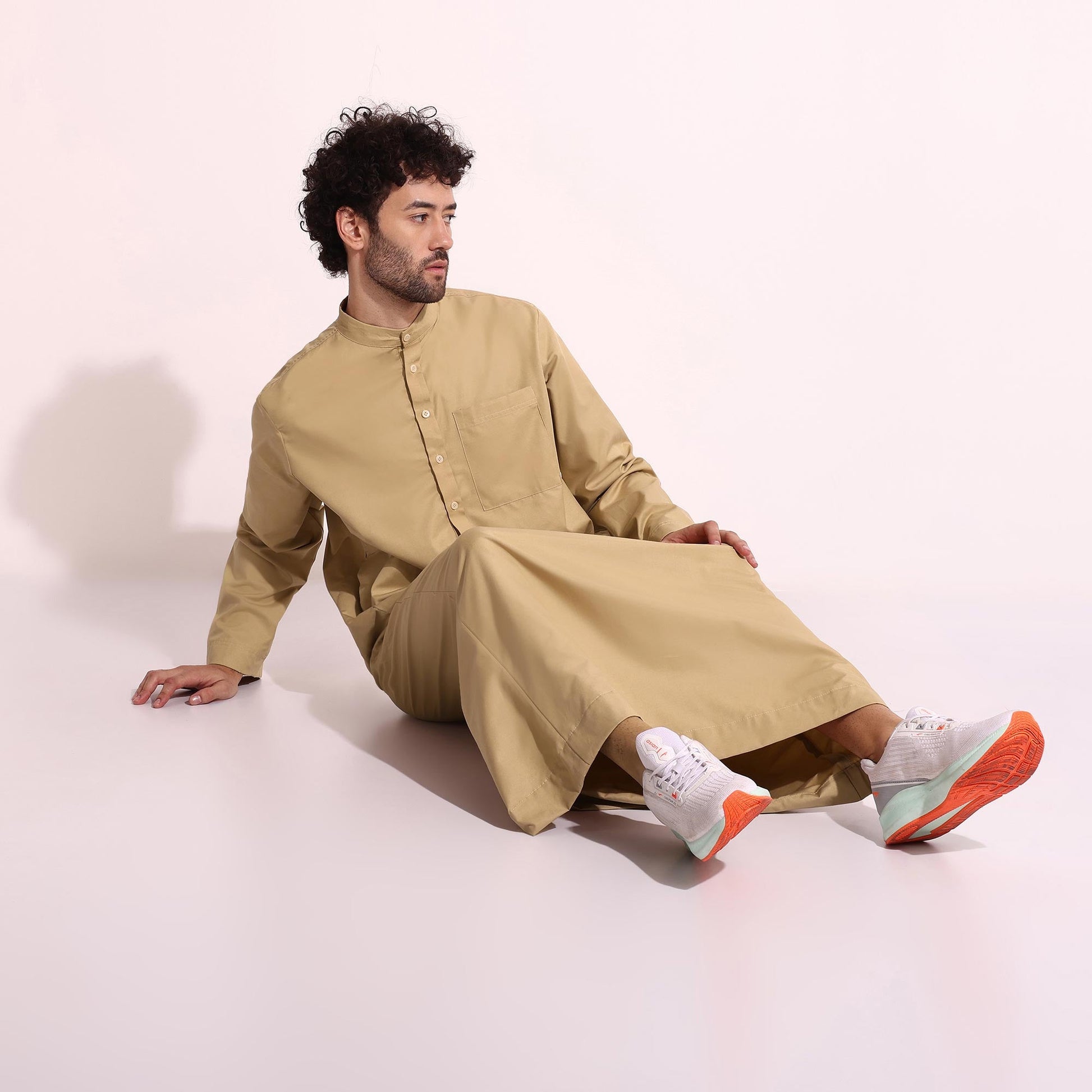 Mens Cotton Fabric Formal Thobe Beige Color