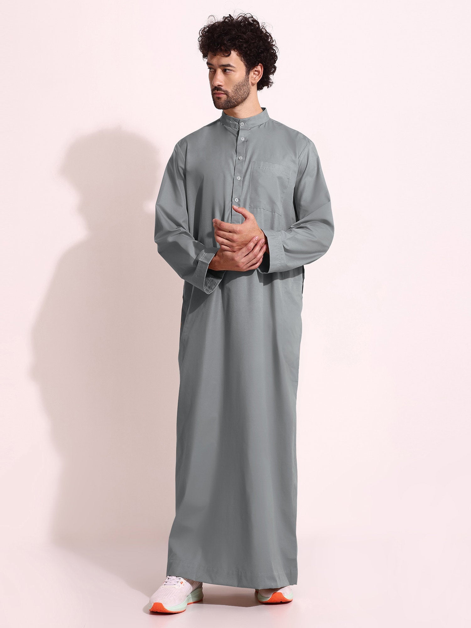 Mens Cotton Fabric Formal Thobe Beige Color