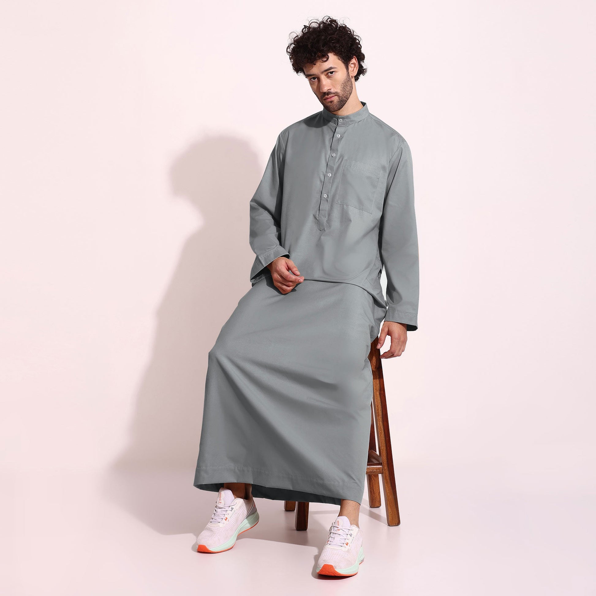 Mens Cotton Fabric Formal Thobe Beige Color