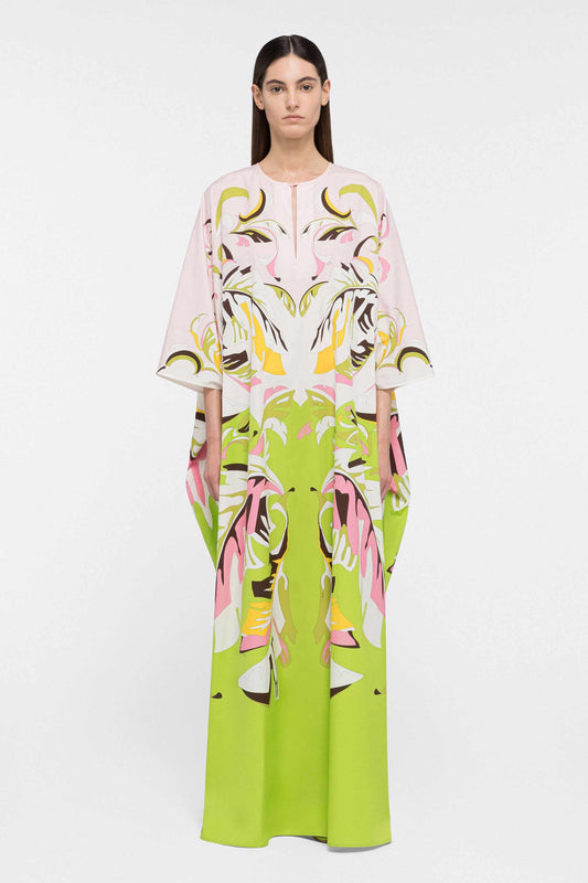 Floral Print Womens Kaftan With Front Button Closure