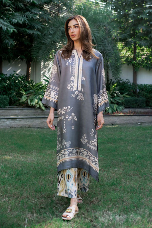 Pakistani Designer Co-Ord Set - J6039_Grey