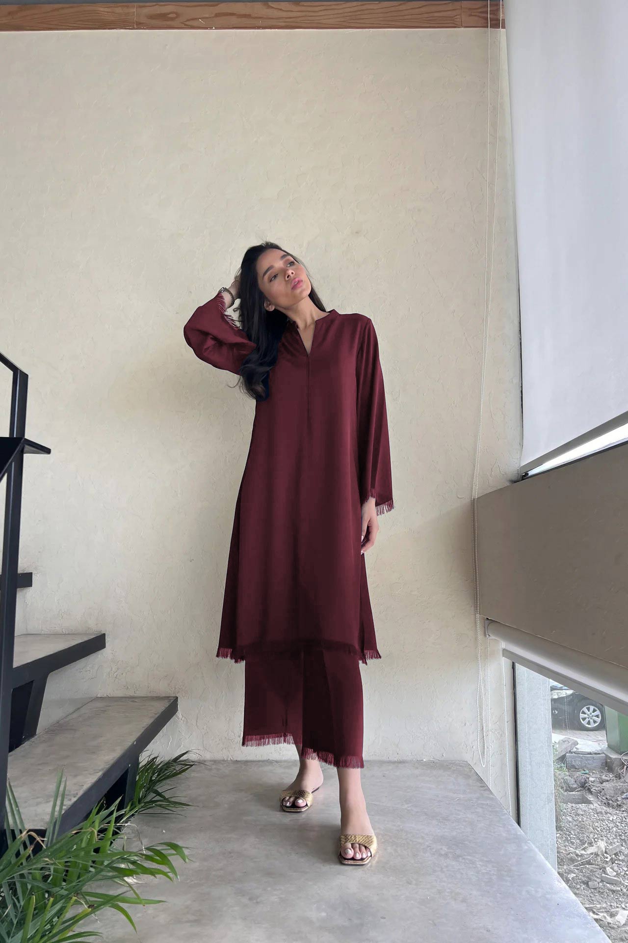 Co-ord Set -  J7086_Maroon