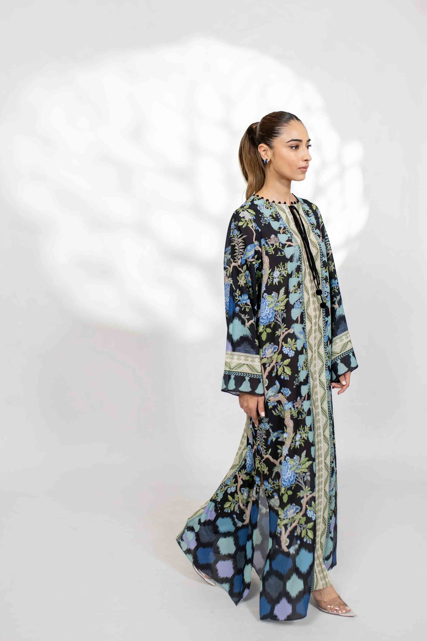 Fashionable Long Floral Print Dress For Occasional Wear