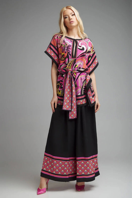 Artistic Flair Print Top & Palazzo Pant Co-Ord Set With Printed Belt