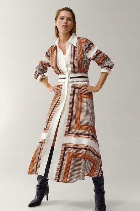 Bold & Beautiful : Geometric Wrap Shirt Style Dress With Side Pocket