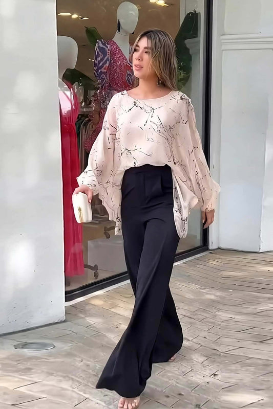 Modern Cream Color Top With Inner And Sleek Black Trousers Co-Ord Set
