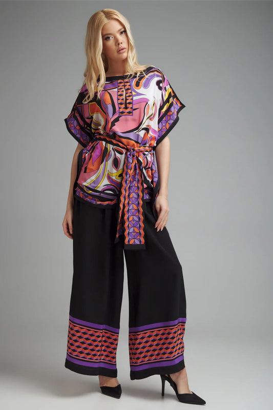 Top Quality Geometric Print Top With Belt & Wide-Leg Pant Co-Ord Set