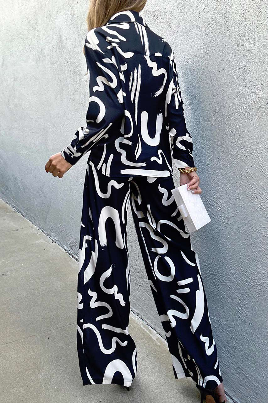 Black Color Womens Coord  Set Oversized Comfort Abstract Print