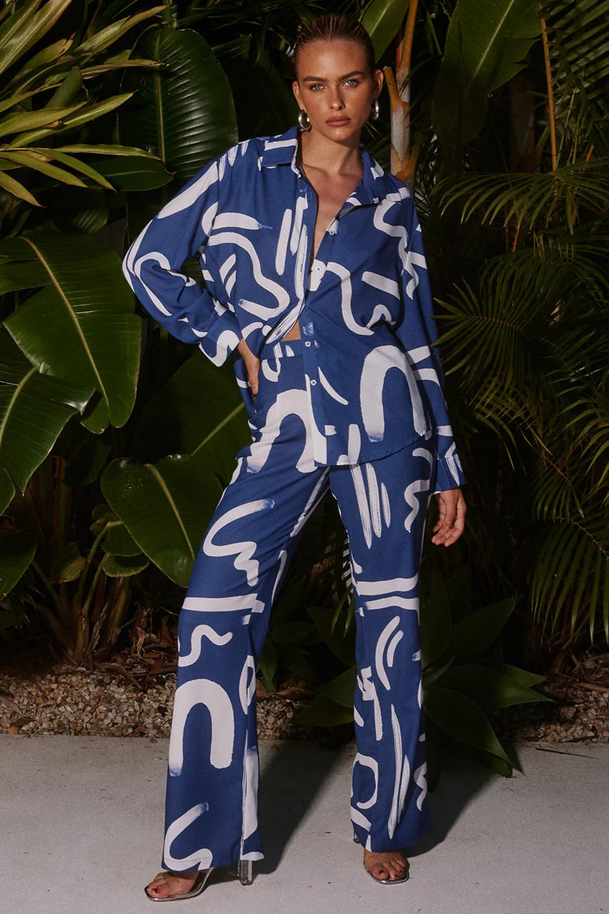 Blue Color Womens Coord  Set Oversized Comfort Abstract Print
