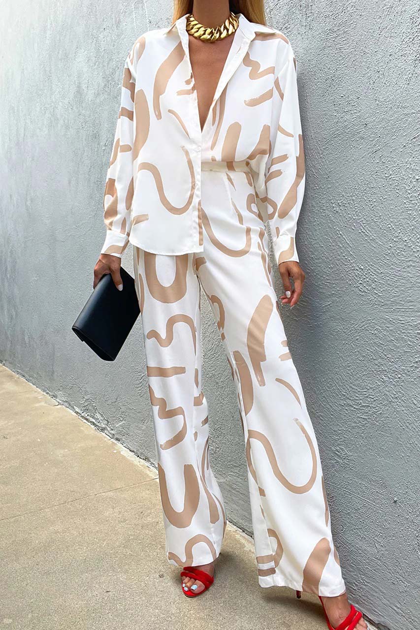 Golden Color Womens Coord  Set Oversized Comfort Abstract Print