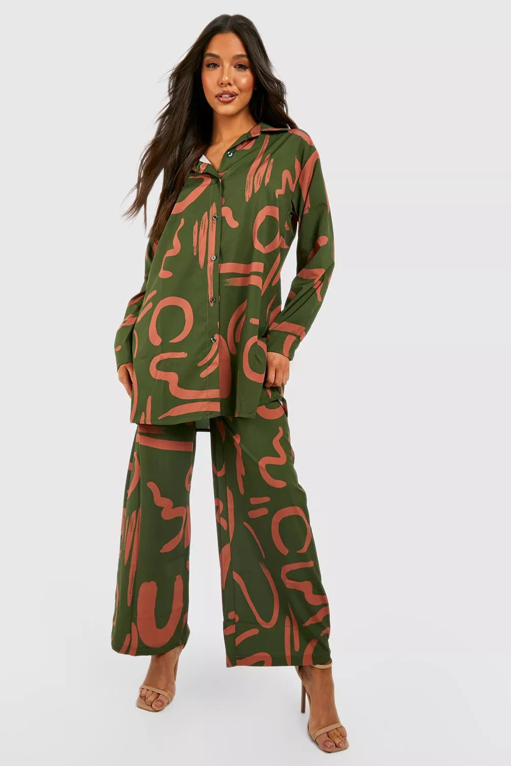 Green Color Womens Coord  Set Oversized Comfort Abstract Print