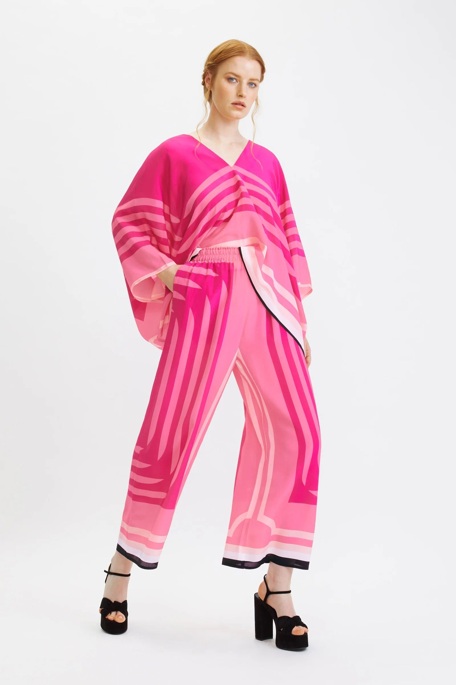 Pink Color Kaftan Style Top With Pant Co ord Set For Women