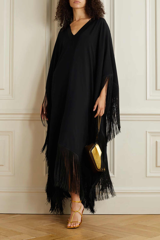 Black V-Neck Fringe Kaftan