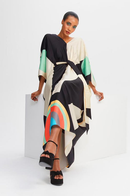 Womens Kaftan With Belt With Geometric Print