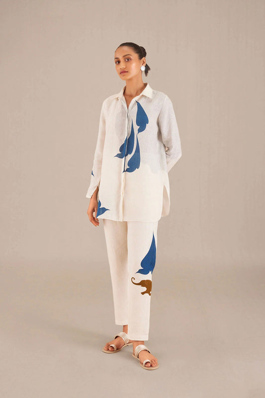 White Color Womens Co ord Set With V Neck Color