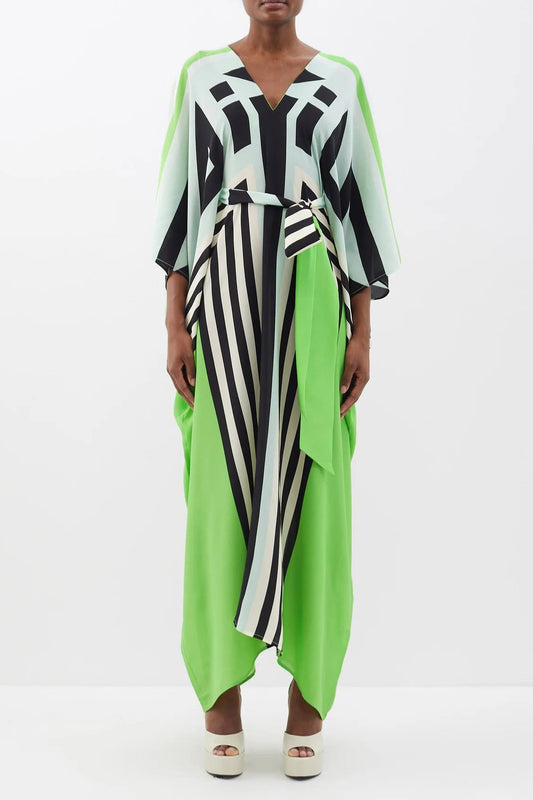 Premium Silk Green Color Kaftan With Waist Belt