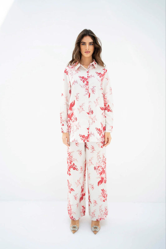 Pink Color Floral Design Womens Co ord Set