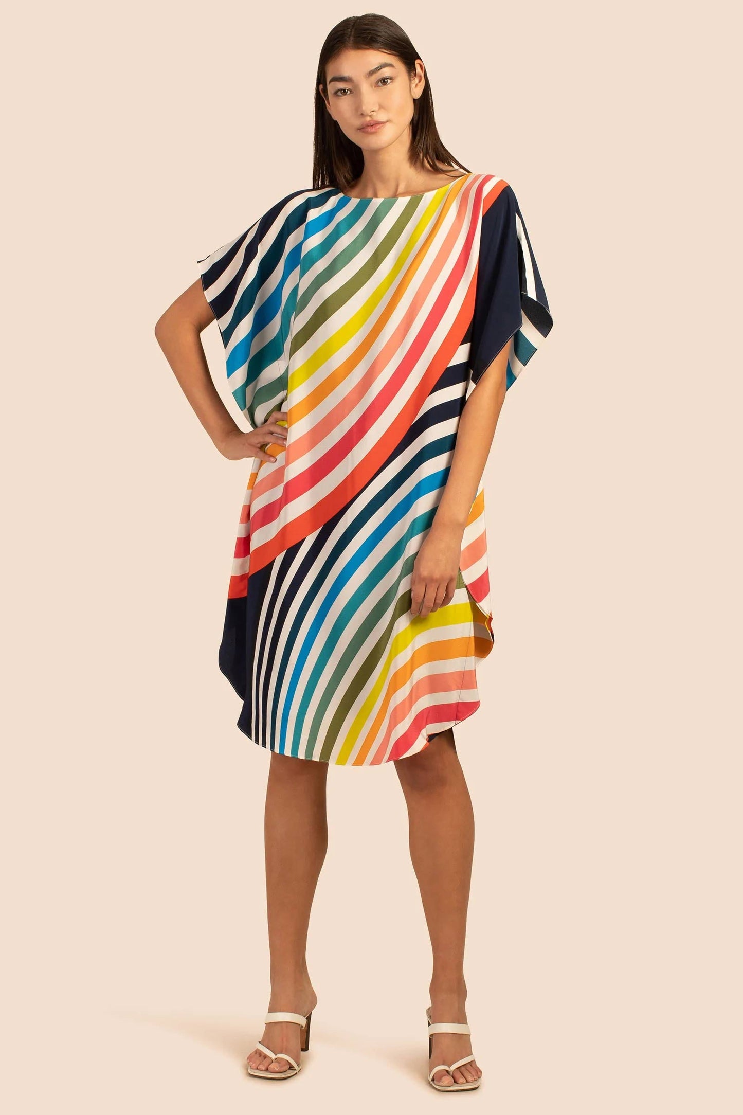 Rainbow Design Geometric Print kaftan With Boat Neck Style