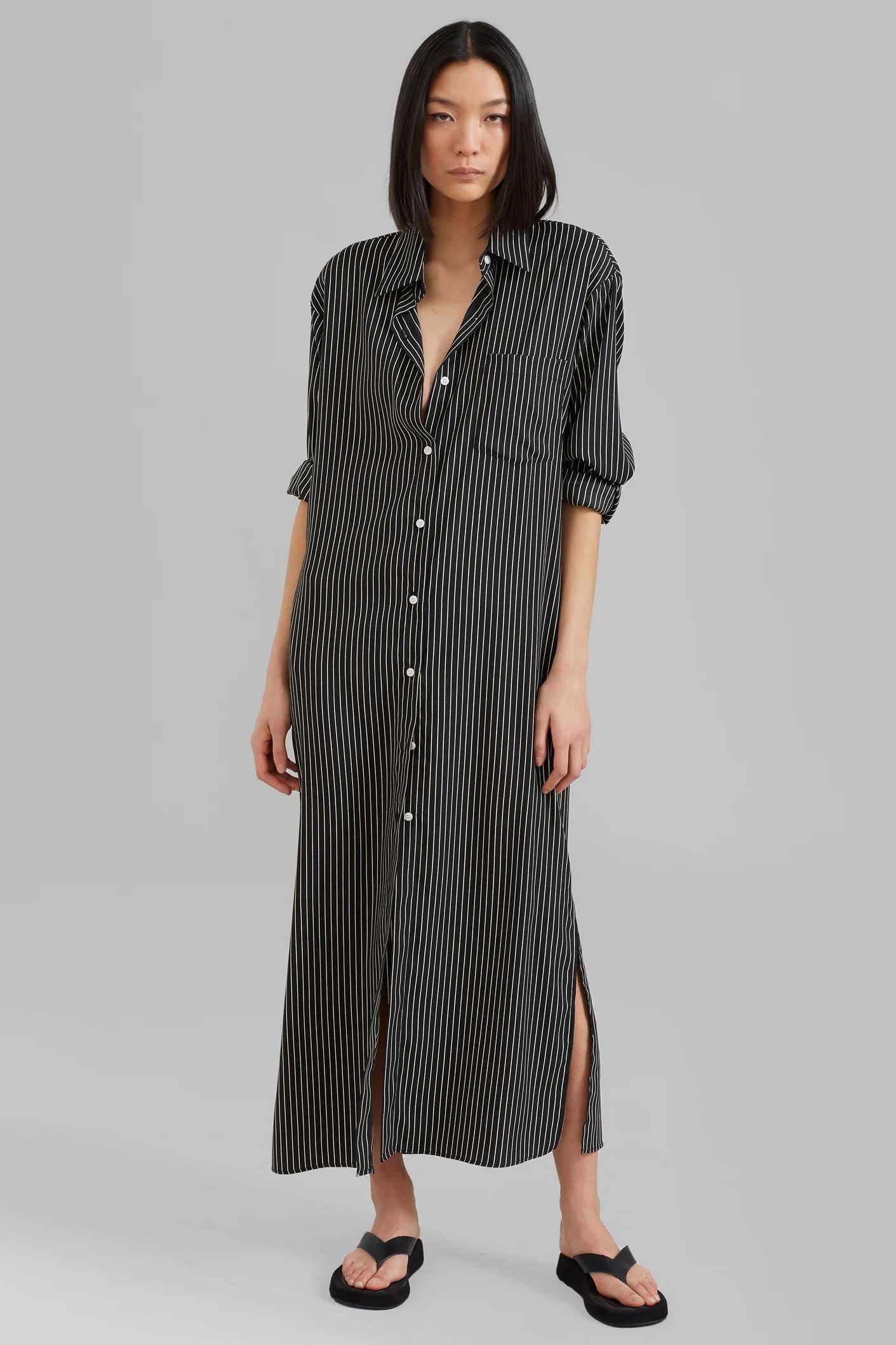 Hue Black And White Strips Shirt Dress